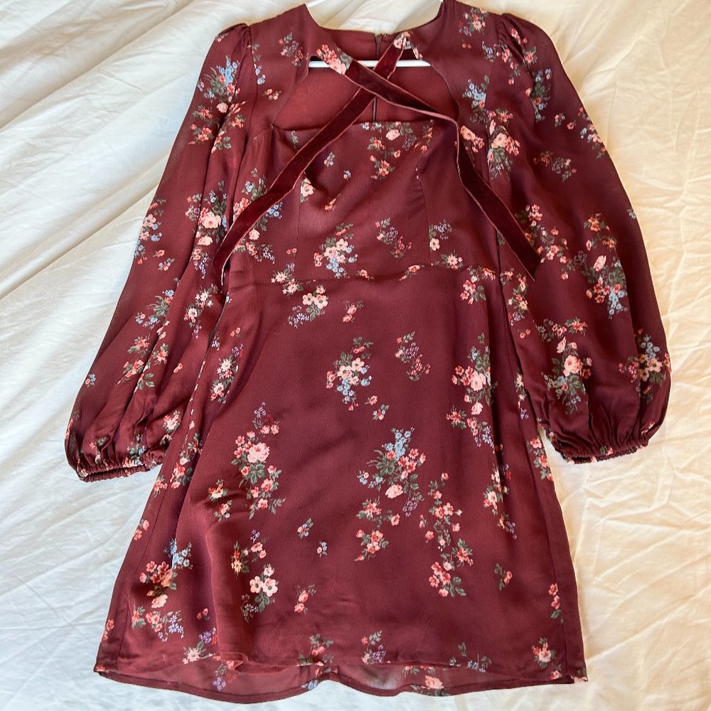 Reformation velvet-trimmed cutout floral-print mini dress size 4 (worn once)